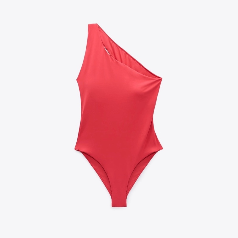 Zara Asymmetrical One-Shoulder Red Swimsuit